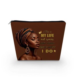 Livel lhood African American Makeup Bag Cute Small Canvas Organizer Zipper Pouch This Is My Life Cosmetic Bag Inspirational Birthday Present for Black Women Friends