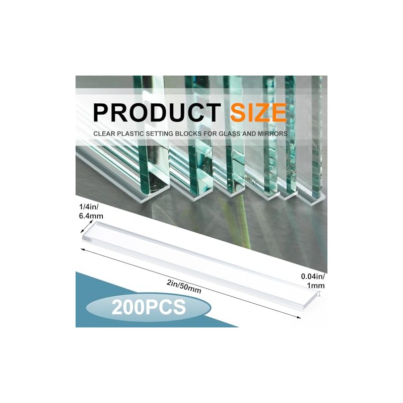 200 Pcs 0.040" X1/4" x 2" Clear Setting Blocks for