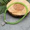 Lime Green Frosted Glass Bead Anklet with Silver Plated Lucky