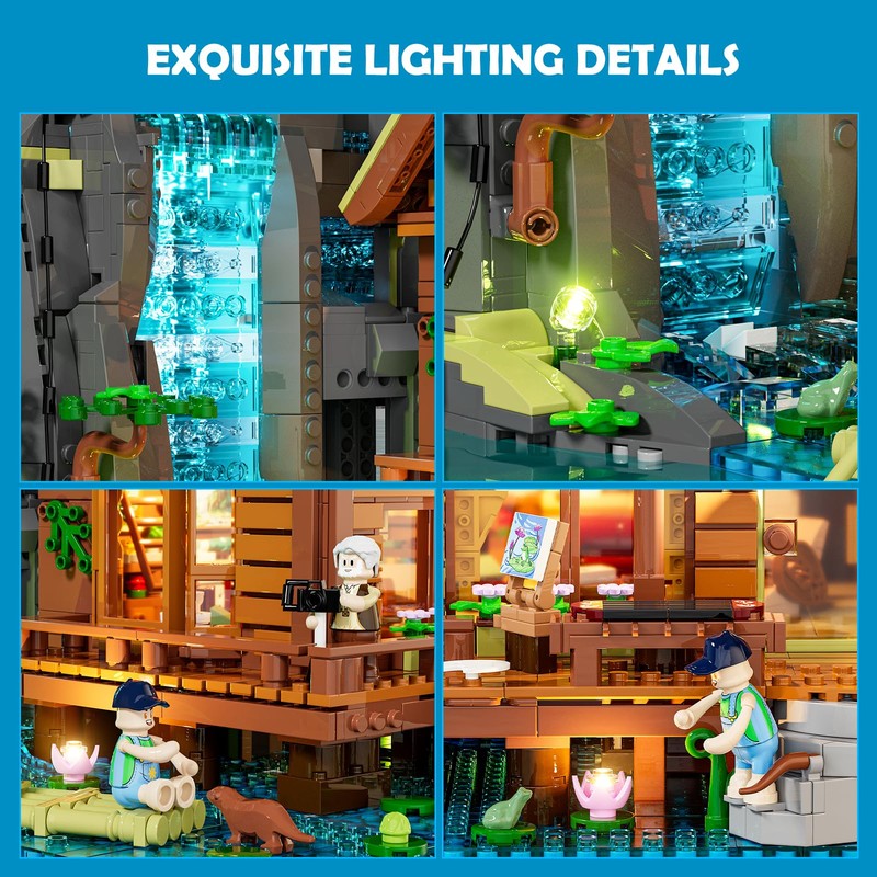 Lumibricks Waterfall-Cabin Lighting Building-Bricks Set - 2539 Pcs Retro Waterfall