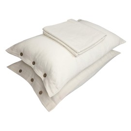 TiFang 100% Pure Linen Set (3-Piece: 1 Flat Sheet + 2 Pillowcases) – Soft, Breathable Bedding in Farmhouse Style, Creamy-White, Queen Size.