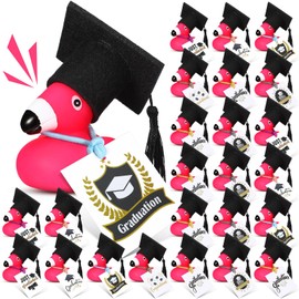 Sotiff 36 Sets 2025 Graduation Flamingo Rubber Ducks Bulk with Mini Tassel Bachelor Hats, Card Labels and Rubber Bands Graduation Gifts Set for School Student Car Dashboard Bathtub Pool Party Favors