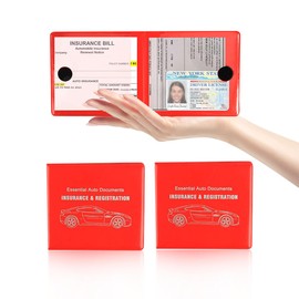 Kewucn Car Registration and Insurance Holder, 2 Pack Premium Auto Essential Document Organizers with Strong Velcro Closure, Universal Vehicle Interior Accessories for Most Cars(Style 2, Red)