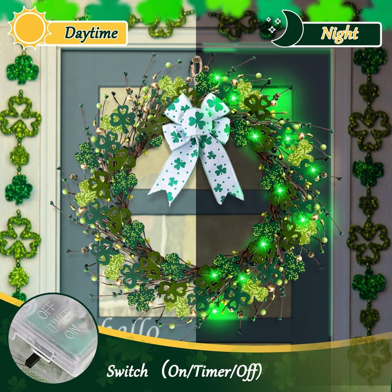 Enhon St. Patrick's Day Decorations, 16in St. Patrick's Day Wreath