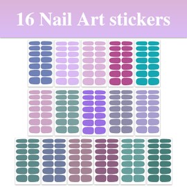 WOKOTO 16 Sheets Solid Nail Polish Strips with Nail File Lovely Bright Color Full Nail Wraps for Women Press On Nail Polish Wraps for Nails Stickers Gel Nail Polish Stickers Decals Nail Color Strips