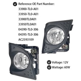 WGBAB Fog Light Fog Lamp Assembly Fit for A-cura TSX 2009 2010 Left Driver and Right Passenger Side Replace 33900-TL0-A01 33950-TL0-A01 33900TL0A01 33950TL0A01