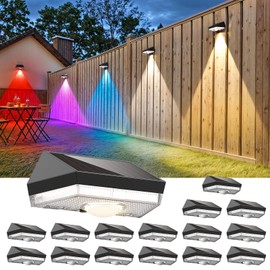 Solar Fence Lights,Warm White & Cool White & RGB 7Colors ＆ Color Changing Mode IP65 Waterproof Solar Lights Outdoor, Solar Deck Lights for Outside/Patio/Backyard/Wall/Pool /Fence/Railing/ Step(16Pack)