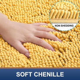 Smiry Chenille U-Shaped Toilet Bathroom Rugs, Soft Absorbent Non-Slip Contoured Rugs, Machine Washable Contour Bath Mats for Bathroom Toilet, 20" x 24", Yellow