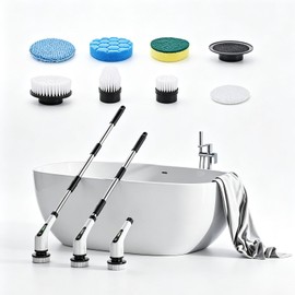 Cepillo Electrico para Baño Limpieza, con 9 Cabezales Intercambiables, Cepillo Giratorio Inalámbrico con Mango Ajustable, Ideal para el Baño y la Coci