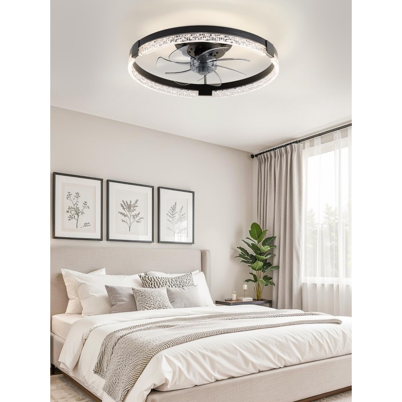LEDIARY Flush Mount Ceiling Fans with Lights and Remote, 19.7''
