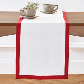 Solino Home Linen Table Runner 72 Inches Long - 100% Pure Linen Red and White Dining Table Runner 14 x 72 Inch for Christmas, Holiday - Classic