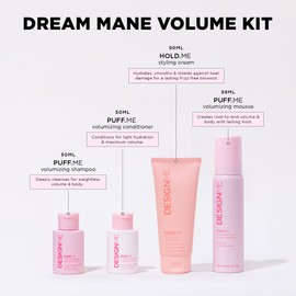 DESIGNME Dream Mane Volume Kit | Volumizing Shampoo & Conditioner, Hair Mousse & Styling Cream | Boosts Volume, Body & Fullness, Smooths Frizz & Heat Protection | Color Safe