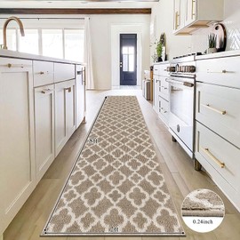U'Artlines Long Runner Rug for Hallway 2×8feet Non Slip Kitchen Floor Carpet Runners Beige Geometric Pattern Machine Washable Area Rug for Entryway Bathroom