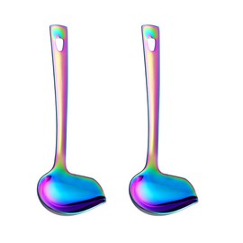 Sauce Spoon Length 22 cm Stainless Steel Sauce Spoon, Rainbow Colour Ladle Spoon 2 Pieces Pouring Spoon, Width 8.4 cm Large Soup Spoon Serving Spoon with Hanging Hole