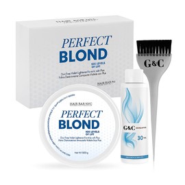Hair Bar NYC Perfect Blond 10x Extreme Blue Lightener +30 Volume Anti-Yellow Blue Developer Kit Dust-Free Hair Bleach with Keratin & Bond Building, Cool-Toned, Bright Finish Developer Kit 60g/2.11oz