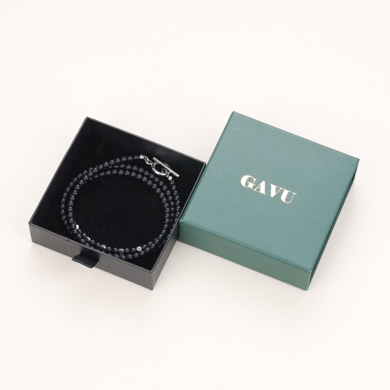 GAVU Stone Bead Necklace, Stainless Steel, Onyx