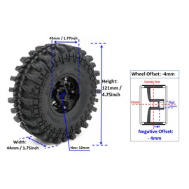 HOBBYSOUL Height 121mm 1.9 Tires and Wheels Rims Black, 1.9 Beadlock Wheels and Tires for 1/10 Mud Crawler Axial SCX10 Traxxas TRX-4 Redcat Gen8 Tamiay CC01, (4-Pack, Assembled)