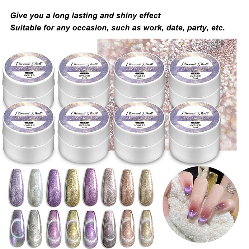 Holographic Nail Polish Set 8 Colors Glitter Smoothing Texture Nail