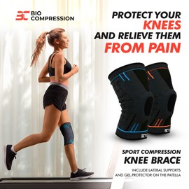 Bio Compression - Professional Knee Brace - Sports orthopedic knee brace with gel patellar pad and lateral stabilizers, knee support bandage to relieve joint pain stimulate circulation improve performance ideal for gym, running, basketball and workout (O