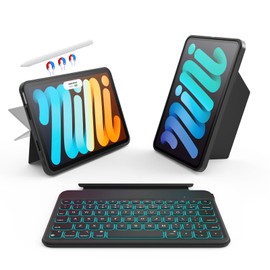 accrosoo for iPad mini A17 Pro/iPad mini 6/7 8.3" Detachable Keyboard Full Protection Case for 156° Adjustable Portrait & Landscape, 7 Backlits & Rechargeable Pencil Holder & 11 Shortcuts (Black)