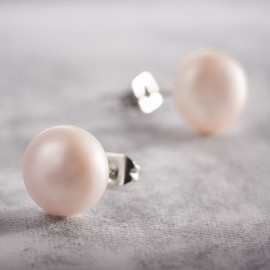 Anthony Vincent Aretes Perla Rosa Cultivada Natural Tamaño 10 mm Rosa Poste Plata de Ley .925. Joyeria para Mujer con perlas. Atractivos regalos para mujer