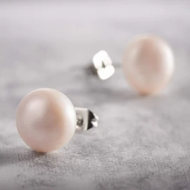 Anthony Vincent Aretes Perla Rosa Cultivada Natural Tamaño 10 mm Rosa Poste Plata de Ley .925. Joyeria para Mujer con perlas. Atractivos regalos para mujer