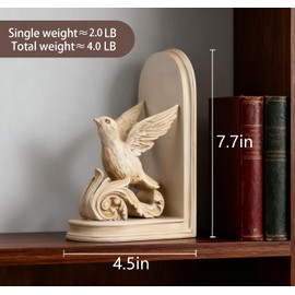 2PCS Vintage Bookends White Bird Decorative Bookends Resin Bookends for Rooms Decorative Book Ends for Heavy Books Antique Bookend (Retro White Bird)