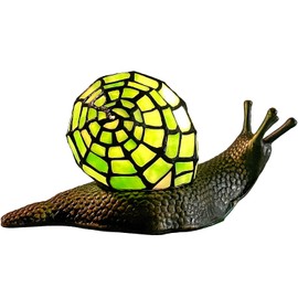 Bieye L10964 Land Snail Tiffany Style Stained Glass Accent Table Lamp for Home Decoration (Green, 10" D x 5" W x 5" H)