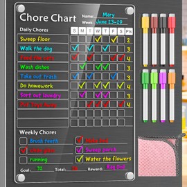 Acrylic Magnetic Chore Chart for Kids,Chores Chart for Fridge Refrigerator,Dry Erase Behavior Chore Chart for Multiple Kids,Reward Chart for Multiple Kids Teens Adults Family,8"x12" (White-1 Pack)