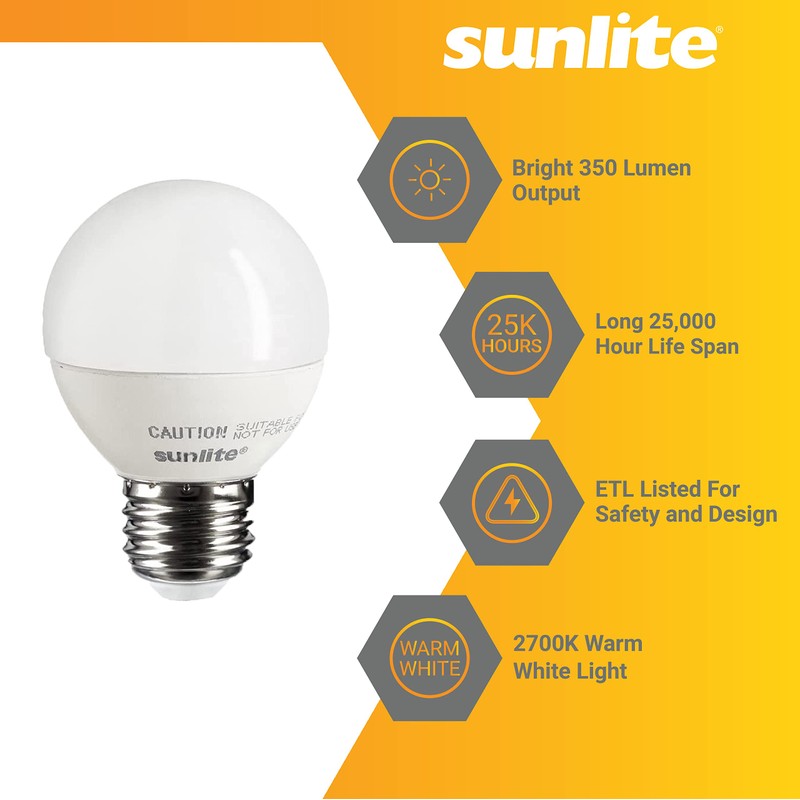 Sunlite G16 LED Dimmable Decorative Globe Vanity Light Bulbs, Frosted,