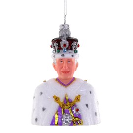 The Bridge Collection King Charles III Christmas Ornament - Glass Royal Bust Decoration with Glitter Accents - Regal Holiday Decor for British Royal Family Fans