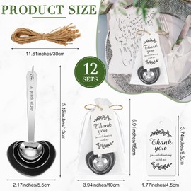 Umigy 12 Set Heart Shaped Measuring Spoon Tea Spoons Wedding Baby Shower Favors for Guests Set Heart Shape Drawstring Organza Bag Gift Tag Rope for Wedding Bridal Shower Souvenir (Silver)
