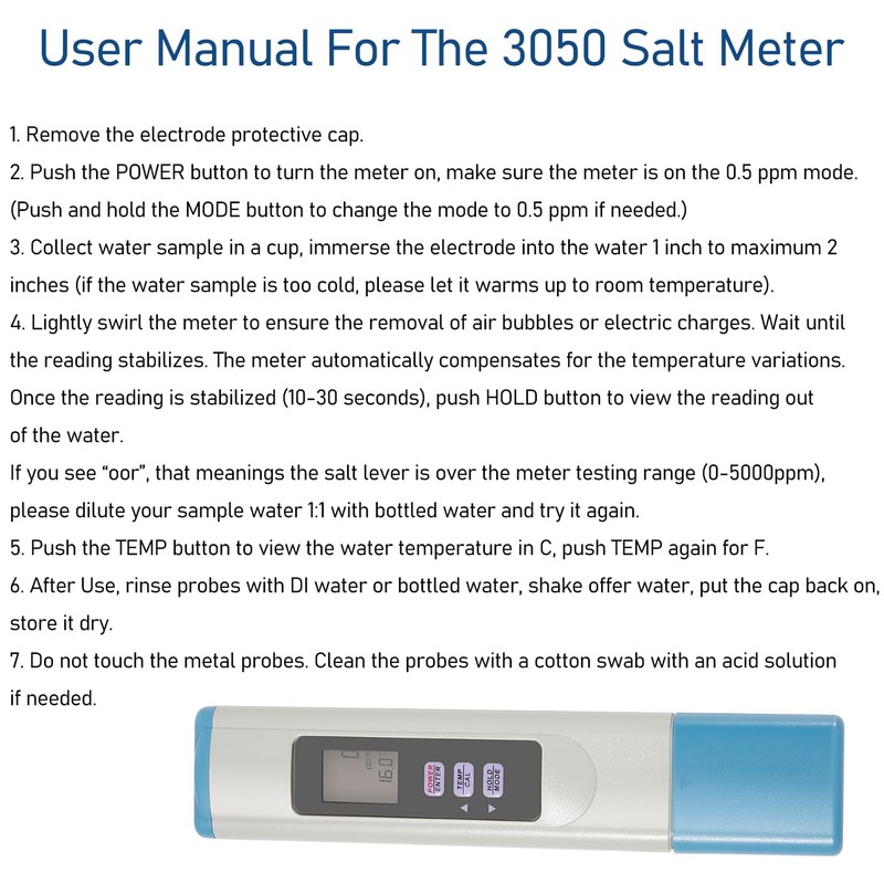 Bzsunway SALT-3050 Waterproof IP65 Meter, Digital Salinity PPM Temperature Tester