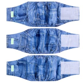 Wegreeco Jeans Washable Male Dog Diapers (Pack of 3) - Washable Male Dog Belly Wrap (Medium - 15"- 17" Waist)