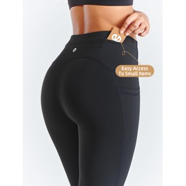 ALLZERO Women's Leggings Brushed Lightweight Fleece Lined 26" High Waisted Fall Winter Warm with Pockets Yoga Pants Black-M