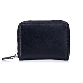 AprinCtempsD RFID Blocking Women‘s Small Wallet Genuine Leather Ladies Mini Purse with Coin Pocket Men's Credit Card Organizer Change Pouch with Zip (Black)