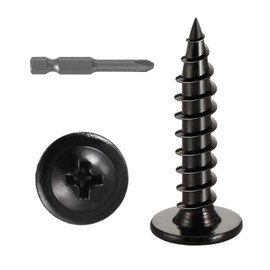 #10 x 1 (100 PCS) Modified Truss Head Wood Screws, Phillips Drive Quick Metal Self Tapping Screws, Black Coating, Full Thread, Screwdriver Bit Included