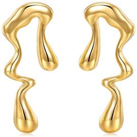 sylbx 1 x Chunky Earrings for Women, Gold-Plated Earrings, Statement Earrings, Gold Drop Earrings, Women, Statement Earrings, Hypoallergenic Drop Earrings, for Women and Girls, Stainless Steel