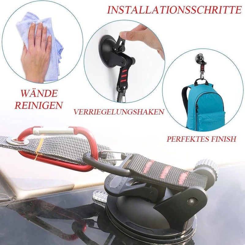 KOMUNJ Pack of 4 Suction Cup Hooks Camping with Attachment,