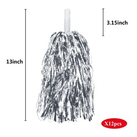 12PCS Silver Cheerleading Pom Poms Metallic Foil Cheer Pom Poms with Baton Handle for Game Sports Squads Dancing Party Football Basketball Club Spirit Sports
