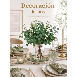 5 Tallos de Eucalipto Artificial,Decoración de Casa,Artificial para Florero,Adecuadas para Bodas,Hogar, Oficina, Flores, Ramos,Decoraciones Interiores y Exteriores(Verde)