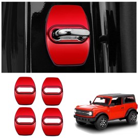YJMOTOR Fit Bronco Sport 2021 2022 2023 2024 Lock Latchs Cover Stainless Steel Door Arm Protection Cover Trim Interior Accessories for Ford Bronco 2 and 4 Door Type Decoration(Red-4p)
