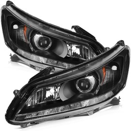 LBRST Headlight Assembly with Project for Honda for Accord Sedan 4-Door 2013-2015 Black Housing Amber Reflector Clear Lens Driver and Passenger Side Headlamp