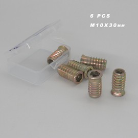 INCONTESTA 6 PCS M10x30mm Wood Furniture Threaded Insert Nuts, Interface Hex Socket Drive, Zinc Plated Carbon Steel Hex Socket Furniture Nuts