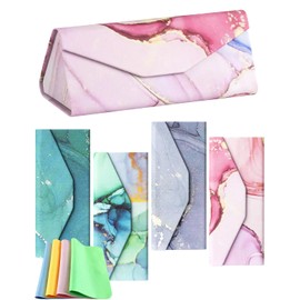 4 Packs Glasses Case, Foldable SunGlasses Case, Hard Shell Magnetic PU Leather Marble Pattern Folding Eyeglass Holder Box for Women Men Girls