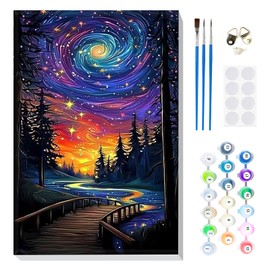 MOGTAA Paint by Numbers Adults with Frame, Painting by Numbers Starry Night Landscape, DIY Starry Sky Oil Painting Canvas Set, Acrylic Painting Pictures for Home Decor, 20 x 30 cm