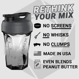 HELIMIX 1.5 Vortex Blender Shaker Bottle Holds Upto 20oz | No Blending Ball or Whisk | USA Made | Portable Pre Workout Whey Protein Drink Shaker Cup | Mixes Cocktails Smoothies Shakes | Top Rack Safe