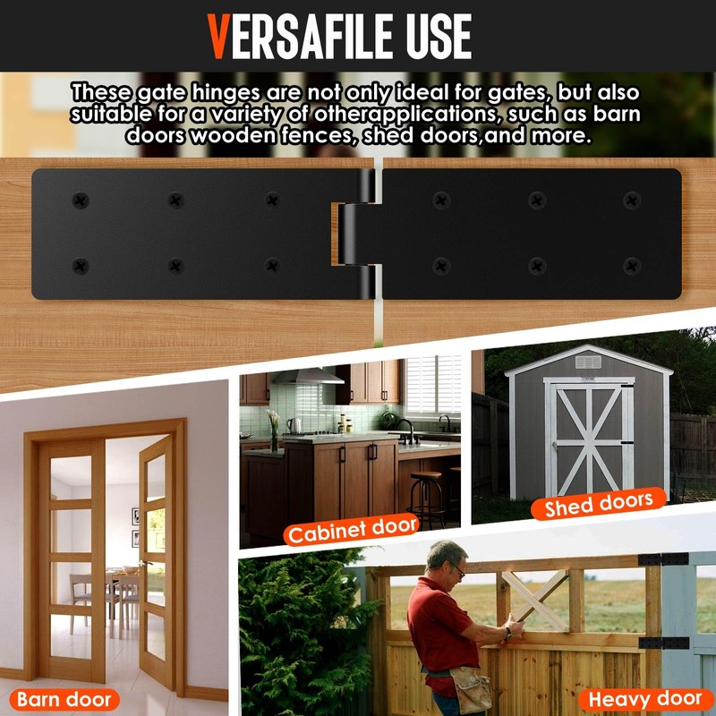 Lipshome Heavy Duty Gate Hinges,Black Door Hinge with Screws, Adjustable