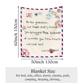 Bommex Grandson Gift from Grandma Grandpa Bed Throw Blankets 130x150cm for Grandson from Grandparents - Grandson Blanket Birthday Gift Graduation Gift Reminder Gift I Love You Gift (GRANDSON)