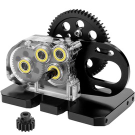 EPINON Acrylic LCG 2.Low Transmission Overdrive Gearbox with Skid Plate and 15T Motor Gear for 1/10 AXIAL SCX10 I II Kit RC Crawler Car DIY Upgrade Accessories (Black)